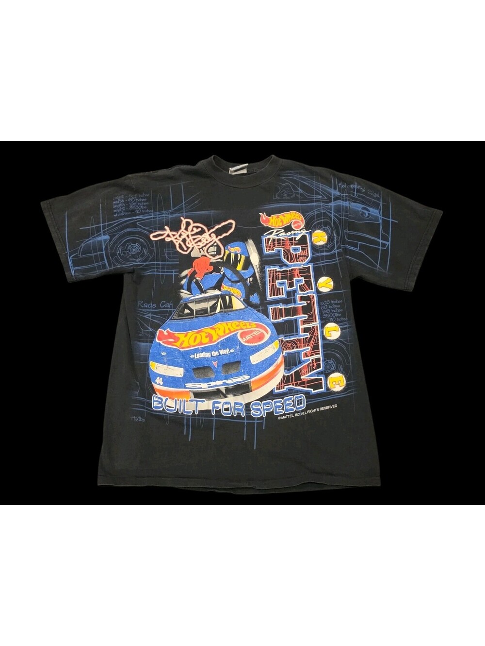 Kyle Petty Mattel 1990s NASCAR Vintage Racing Black Tee Shirt Size Large #44
